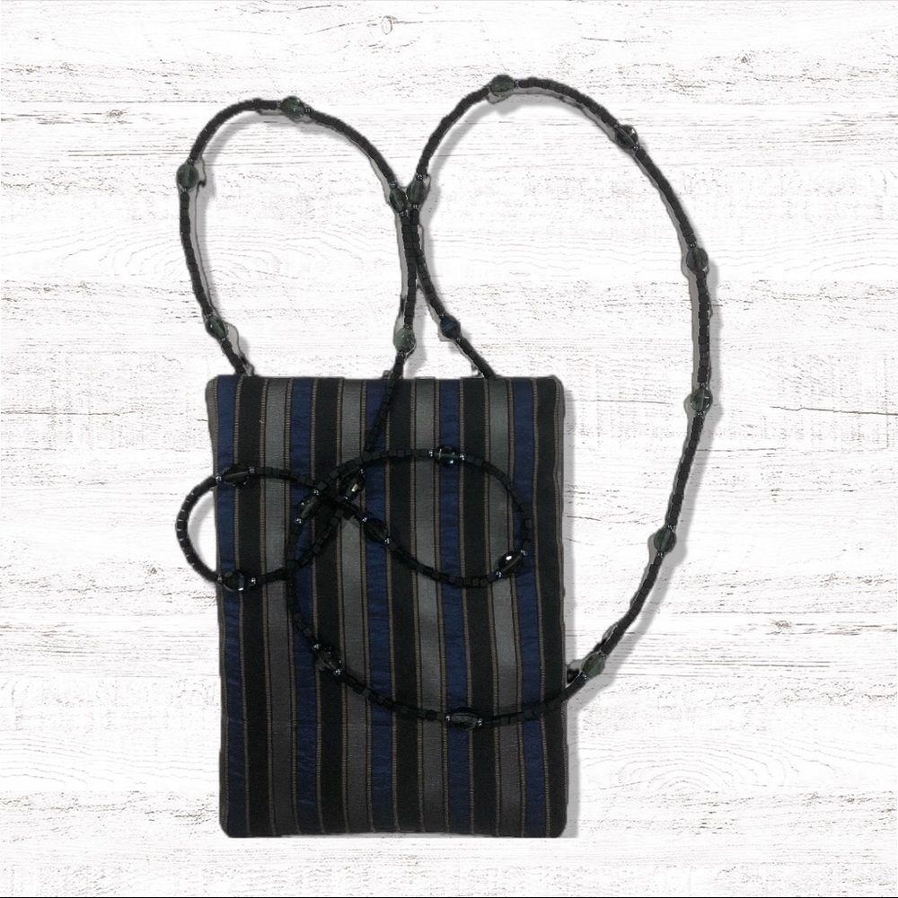 NEW handmade crossbody purse + beaded crystal strap! Blue, Black, Grey. OOAK 🖤